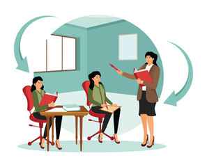 Poster - creative project concept. group discussion and knowledge sharing.