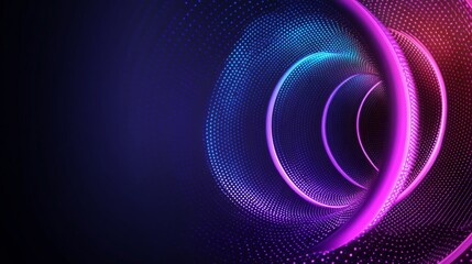 Wall Mural - abstract background with neon blue and purple circles on a dark geometric pattern.
