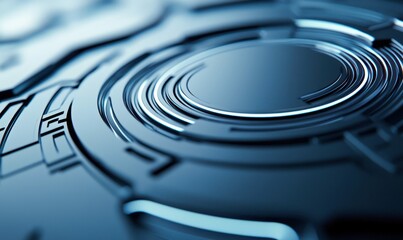 Poster - Abstract technological design featuring concentric rings and geometric details conveys innovation.