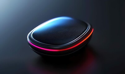 Poster - A sleek, black futuristic device glows with vibrant pink and red lights on a dark background.