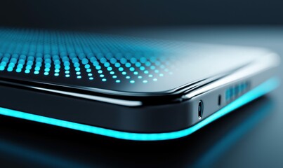 Poster - a luminous modern device shines with a blue dotted grid and glowing port details in a studio shot.