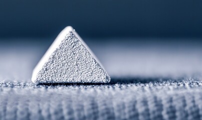 Poster - Macro shot of a small triangular prism with a rough surface, set against a blurred backdrop.