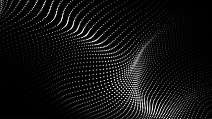 Fototapete - Dark abstract background with a wave of moving particles. 3D Vector illustration.