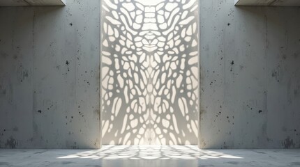 Leinwandbilder - Intricate shadows dance on a minimalist concrete wall in a serene architectural space during bright daylight