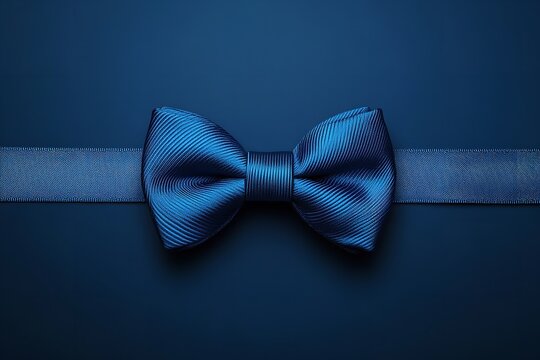 A Father's Day banner in vector form. A 3D realistic silk bow tie with blue stripes. Dazzling Bowtie, Gentleman. A Father's Day holiday idea. Generative Ai