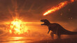 © Екатерина Чумаченко - Dinosaur gazing at fiery meteor approaching Earth during dramatic sunset