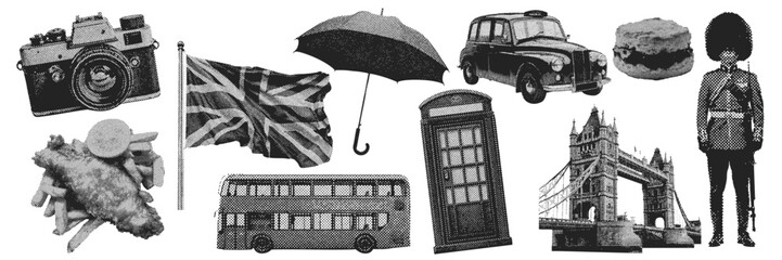 Wall Mural - set of great britain halftone grunge vector design elements.