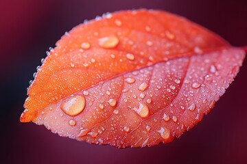 Wall Mural - Vibrant Autumn Leaf with Dewdrops Close-up for Nature Photography and Seasonal Decor