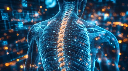 Poster - Digital x-ray visualization of human torso highlighting spine structure and anatomical details