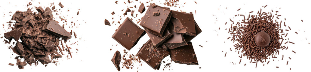 Poster - Chocolate sprinkles sit in isolation on a white background, showcasing their texture
