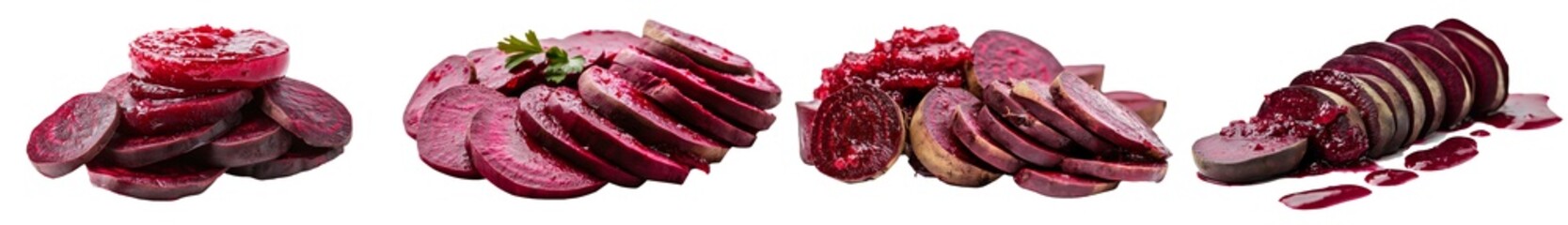Poster - Slices of fresh beetroot that have been cooked, isolated on a white background