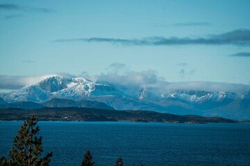 Wall Mural - pretty snow mountains fjords in Norway 