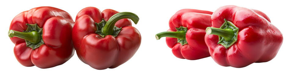Poster - A white background isolates a fresh red pepper and some paprika