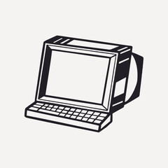 Wall Mural - computer desktop retro line illustration, collage element vector