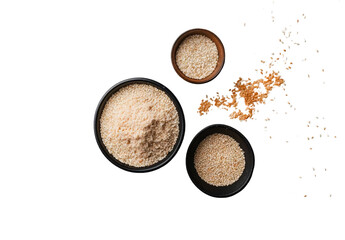 Poster - Isolated organic integral sesame seeds are displayed on a white background in a top view