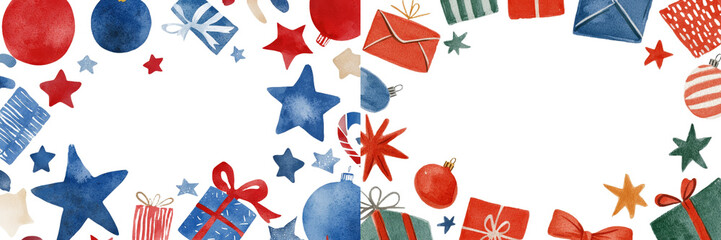 Aufkleber - White background with a watercolor illustration of a Christmas card that has space for text