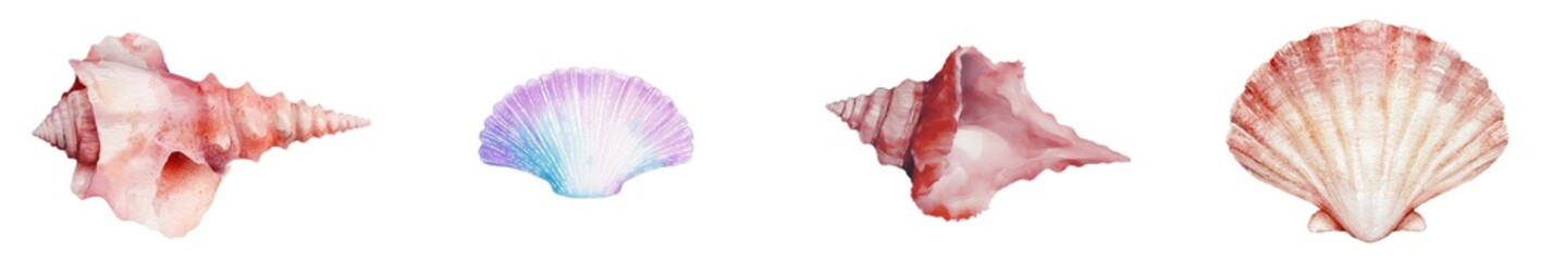 Poster - An isolated white background is the setting for a watercolor painting of seashells created by hand
