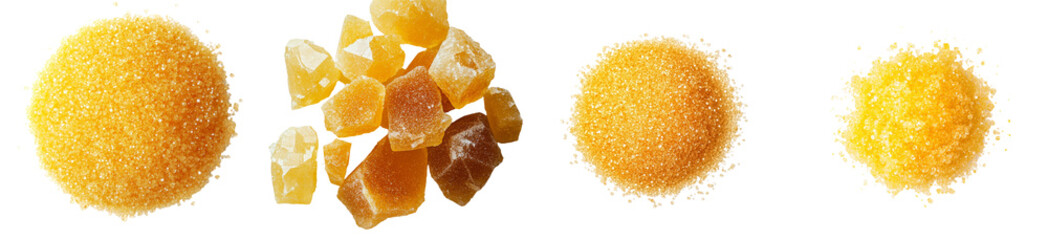 Poster - From a top-down perspective, a brown cane sugar pile is prominently displayed on a white background, highlighting its texture