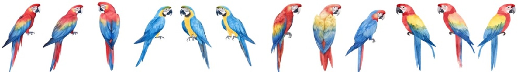 Aufkleber - A parrot, exemplifying the diversity of tropical birds, is illustrated in watercolor on a simple, isolated white background