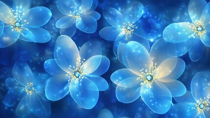 Aufkleber - Blue floral background with glowing flowers and sparkling elements