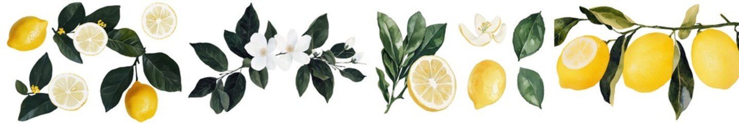 Poster - Botanical illustration of a mandarin branch in flower, created in watercolor