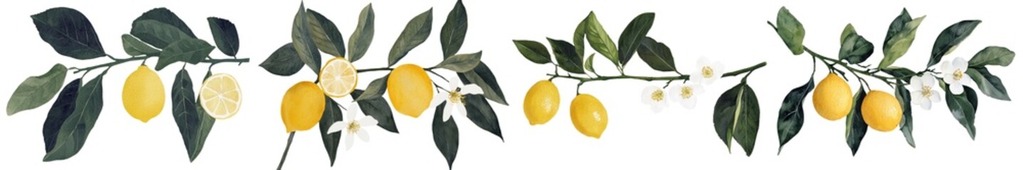 Poster - A flowering branch of lemons is illustrated in this botanical watercolor drawing