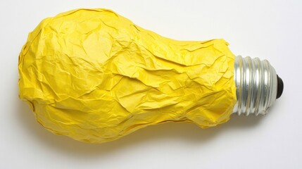 Poster - Crumpled Yellow Paper Light Bulb Art with Minimalist Background