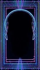 Poster - Abstract Neon Portal with Geometric Lines and Dark Empty Space
