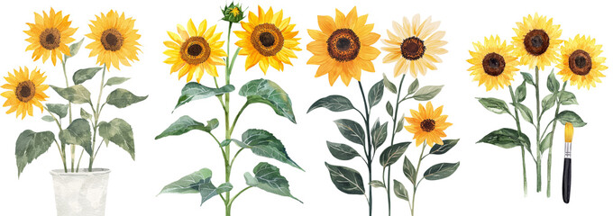 Poster - The image features a hand-painted watercolor bouquet of yellow flowers, with sunflowers, positioned on a white background with no other elements