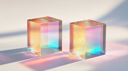 Aufkleber - Two translucent cubes reflecting colorful light in a serene setting