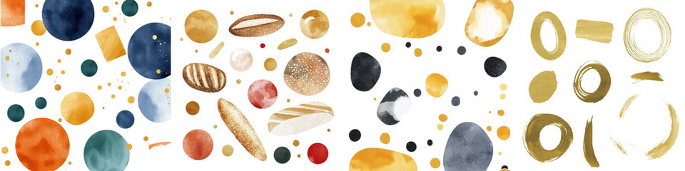 Aufkleber - The abstract composition is brought to life through watercolor illustration, with circles and spots on a pristine white background