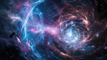 Poster - The abstract picture of light trails in vividness style swirling in universe creates a sense of energetic energy and powerful power of cosmos. The powerful particle connected with wavy texture. AIG53.
