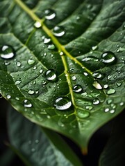 Wall Mural - Close-up of a vibrant green leaf with water droplets