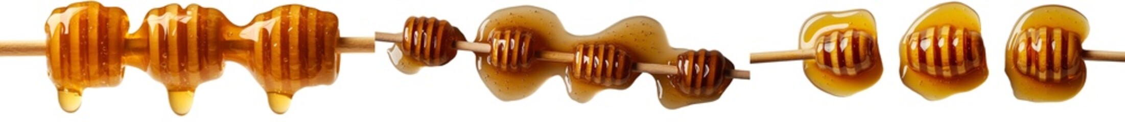 Aufkleber - On a white background, a puddle of honey is shown with a wooden dipper and a spoon