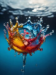 Wall Mural - Close-up of a vibrant water splash forming a crown-like shape on a polished surface
