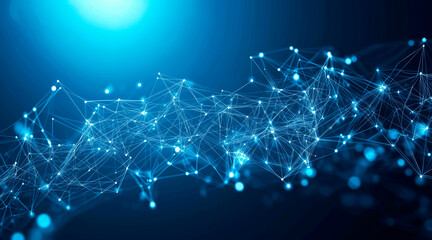 Fototapete - Digital technology background with dynamic glowing wave of connected points, futuristic concept for presentations, copy space, High quality, +