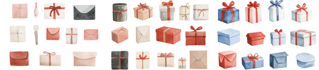 Aufkleber - Christmas day gift set illustrated in watercolor within a doodle design
