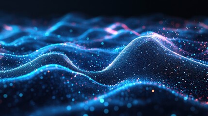 Fototapete - Abstract Blue and Pink Digital Waves with Sparkling Particles