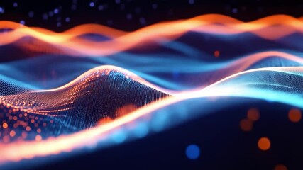 Poster - Abstract Digital Waves with Colorful Light Trails and Particles in Motion, Representing Data Visualization and Technology Background