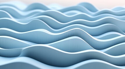 Poster - Abstract Background Of Smooth Blue Waves, 3D Render. Minimalism, Modern Graphic Design Element.