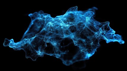 Fototapete - Ethereal Blue Abstract Waves of Light Flowing on a Black Background