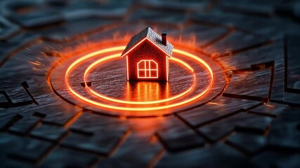 Poster - Tiny House Surrounded by Glowing Circuits and Tech Elements, Symbolizing Technology and Modern Living in a Digital World