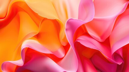 Poster - Layered abstract shapes with water droplets in orange and pink tones. 3D digital art for vibrant design. Abstract artwork of gradient color with vibrant orange and pink color with wave pattern. AIG51.