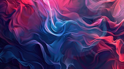 Poster - Abstract flowing fabric-like shapes in pink and blue tones. Background image of gradient blue and red contrast color with fluid pattern or swirling watercolor texture. Smooth texture design. AIG51.