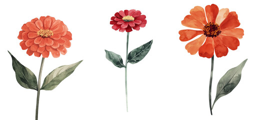 Poster - On a white background, a solitary red flower with its leaves isolated is presented as a delicate watercolor floral design element