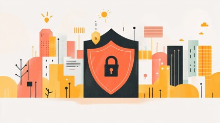 Poster - Shield Icon Illustration Representing Cybersecurity in Urban Setting