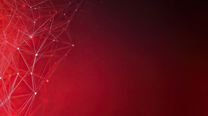 Fototapete - Abstract Red Background with Geometric Lines and Digital Connections