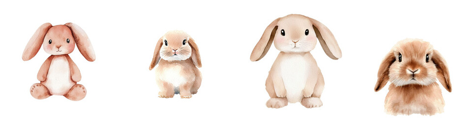 Poster - The watercolor illustration features a beige rabbit on an isolated white background