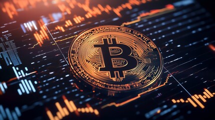 Poster - Digital Currency Representation With Bitcoin Symbol and Fluctuating Market Data in a Modern Design