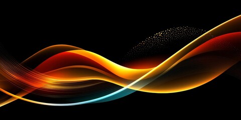 Fototapete - Abstract Glowing Waves with Rich Color Gradient, Flowing Curves, and Movement on a Black Background